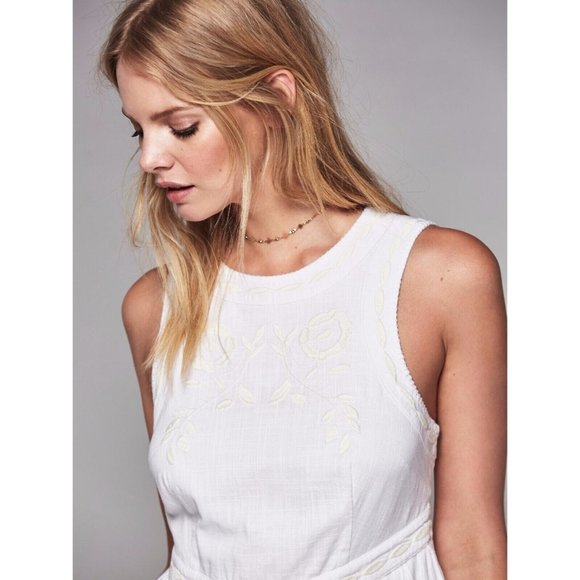 Free People Womens Womens Dress 0 White Birds of A Feather Embroidered Fit Flare - Picture 2 of 8